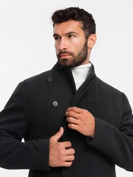 Ombre Herrenmantel mit Stehkragen und asymmetrischer Verschluss schwarz