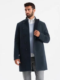 Wintermantel Herrenmantel mit asymmetrischem Verschluss und hohem Kragen