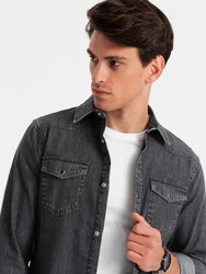 OMBRE Herren Hemd Dunkelgrau/Grau/Hellgrau/Hellblau