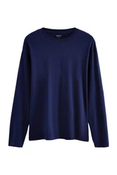 Next Langarmshirt Rundhalsshirt Regular Fit Dunkelblau/Blau