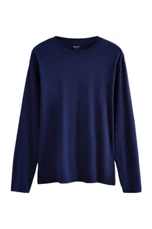 Next Langarmshirt Rundhalsshirt Regular Fit Dunkelblau/Blau
