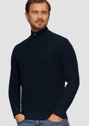 s.Oliver Strickpullover mit Troyerkragen Dunkelblau