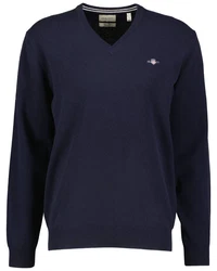 Gant Strickpullover Superfine Lambswool V-Neck Dunkelblau/Blau