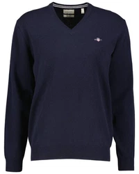 Gant Strickpullover Superfine Lambswool V-Neck Dunkelblau/Blau