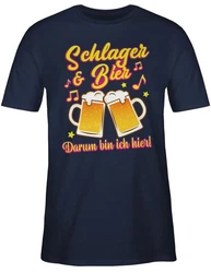Shirtracer T-Shirt Schlager & Bier darum bin ich hier! Dunkelblau/Rosa/Beige/Braun