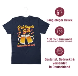 Shirtracer T-Shirt Schlager & Bier darum bin ich hier! Dunkelblau/Rosa/Beige/Braun