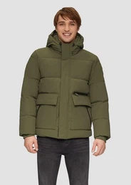 Allwetterjacke Gesteppte Winterjacke mit Kapuze und Innenkragen Logo