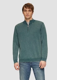 Strickpullover Gewaschener Baumwollpullover mit Reiverschlusskragen Garment Dye