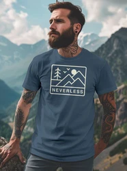 Neverless Print-Shirt Herren T-Shirt Outdoor Grafik Line Art Berge Natur Blau/Dunkelblau/Hellblau