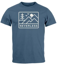 Neverless Print-Shirt Herren T-Shirt Outdoor Grafik Line Art Berge Natur Blau/Dunkelblau/Hellblau