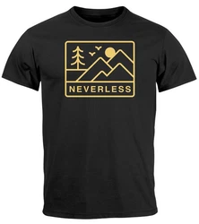 Neverless Print-Shirt Herren T-Shirt Outdoor Grafik Line Art Berge Natur 