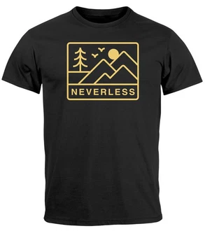 Neverless Print-Shirt Herren T-Shirt Outdoor Grafik Line Art Berge Natur