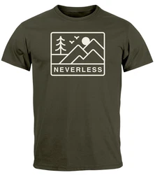 Neverless Print-Shirt Herren T-Shirt Outdoor Grafik Line Art Berge Natur 