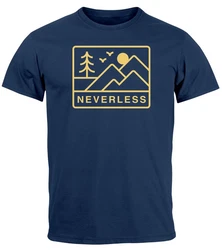Neverless Print-Shirt Herren T-Shirt Outdoor Grafik Line Art Berge Natur Dunkelblau/Blau/Rosa/Gelb