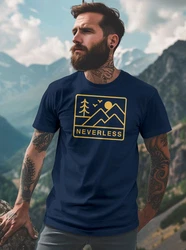 Neverless Print-Shirt Herren T-Shirt Outdoor Grafik Line Art Berge Natur Dunkelblau/Blau/Rosa/Gelb