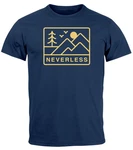 Neverless Print-Shirt Herren T-Shirt Outdoor Grafik Line Art Berge Natur Dunkelblau/Blau/Rosa/Gelb