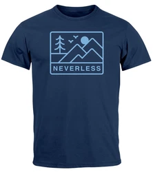Neverless Print-Shirt Herren T-Shirt Outdoor Grafik Line Art Berge Natur Dunkelblau/Blau/Hellblau