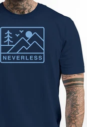 Neverless Print-Shirt Herren T-Shirt Outdoor Grafik Line Art Berge Natur Dunkelblau/Blau/Hellblau