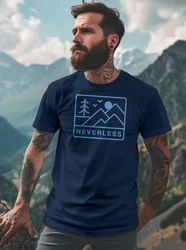 Neverless Print-Shirt Herren T-Shirt Outdoor Grafik Line Art Berge Natur Dunkelblau/Blau/Hellblau