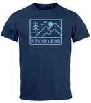 Neverless Print-Shirt Herren T-Shirt Outdoor Grafik Line Art Berge Natur Dunkelblau/Blau/Hellblau