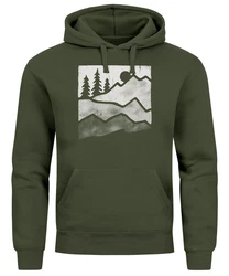 Neverless Hoodie Herren Outdoor Printshirt Aufdruck Wandern Dunkelgrün/Grün