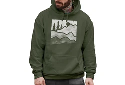 Neverless Hoodie Herren Outdoor Printshirt Aufdruck Wandern Dunkelgrün/Grün