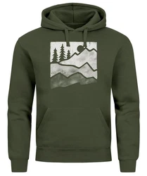 Neverless Hoodie Herren Outdoor Printshirt Aufdruck Wandern Dunkelgrün/Grün