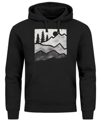 Neverless Hoodie Herren Outdoor Printshirt Aufdruck Wandern Schwarz/Türkis