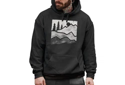 Neverless Hoodie Herren Outdoor Printshirt Aufdruck Wandern Schwarz/Türkis