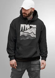 Neverless Hoodie Herren Outdoor Printshirt Aufdruck Wandern Schwarz/Türkis