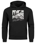 Neverless Hoodie Herren Outdoor Printshirt Aufdruck Wandern Schwarz/Türkis