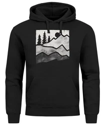 Neverless Hoodie Herren Outdoor Printshirt Aufdruck Wandern Schwarz/Türkis