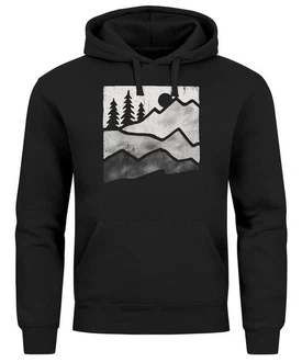 Neverless Hoodie Herren Outdoor Printshirt Aufdruck Wandern Schwarz/Türkis