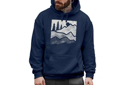 Neverless Hoodie Herren Outdoor Printshirt Aufdruck Wandern Dunkelblau/Blau