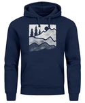 Neverless Hoodie Herren Outdoor Printshirt Aufdruck Wandern Dunkelblau/Blau