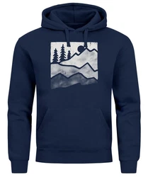 Neverless Hoodie Herren Outdoor Printshirt Aufdruck Wandern Dunkelblau/Blau