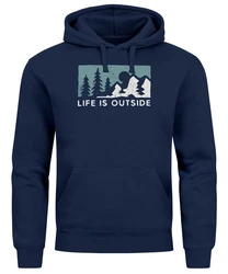 Neverless Hoodie Herren Print Outdoor Wandern Life is Outside Dunkelblau/Blau/Grün
