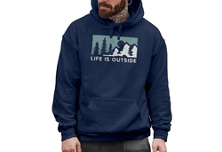 Neverless Hoodie Herren Print Outdoor Wandern Life is Outside Dunkelblau/Blau/Grün