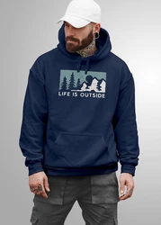 Neverless Hoodie Herren Print Outdoor Wandern Life is Outside Dunkelblau/Blau/Grün