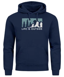 Neverless Hoodie Herren Print Outdoor Wandern Life is Outside Dunkelblau/Blau/Grün