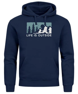 Neverless Hoodie Herren Print Outdoor Wandern Life is Outside Dunkelblau/Blau/Grün