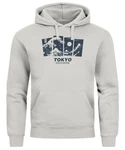 Neverless Hoodie Herren Japan Tokyo Groe Welle Kanagawa Japanische Kunst Grau/Hellgrau/Dunkelblau