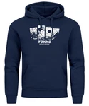 Neverless Hoodie Herren Japan Tokyo Groe Welle Kanagawa Japanische Kunst Dunkelblau/Blau