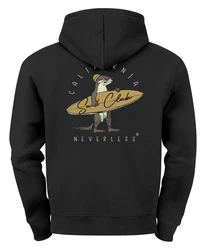 Neverless Hoodie Herren Backprint California Surfing Print Otter mit Surfboard Schwarz/Braun/Grau