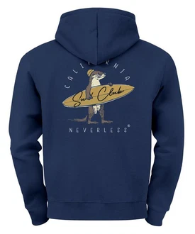 Neverless Hoodie Herren Backprint California Surfing Print Otter mit Surfboard Blau/Dunkelblau/Fliederfarben/Hellblau