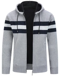 Allthemen Cardigan mit Kapuze Grau/Dunkelblau/Hellgrau