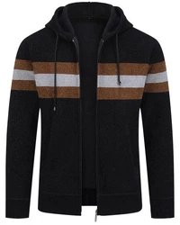 Allthemen Cardigan mit Kapuze Schwarz/Dunkelbraun