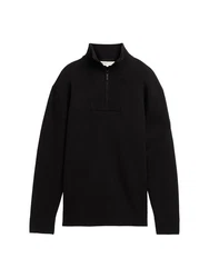 TOM TAILOR Denim Strickpullover Relaxed Troyer mit Logo Badge Schwarz