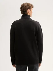 TOM TAILOR Denim Strickpullover Relaxed Troyer mit Logo Badge Schwarz