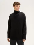 TOM TAILOR Denim Strickpullover Relaxed Troyer mit Logo Badge Schwarz